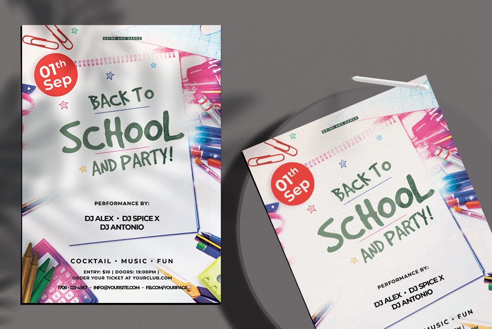 Back To School and Party Free PSD Flyer Template