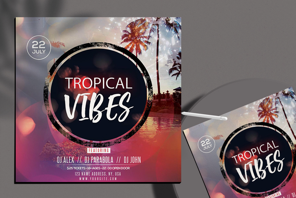 Free Tropical Vibes Insta PSD Flyer Template