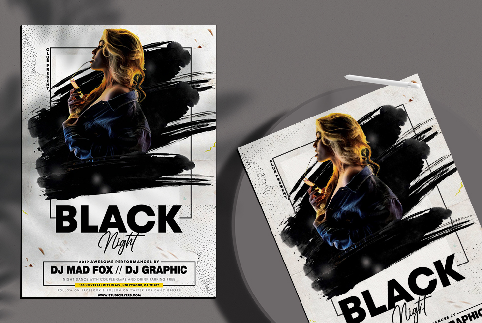 Black Night Party Free PSD Flyer Template