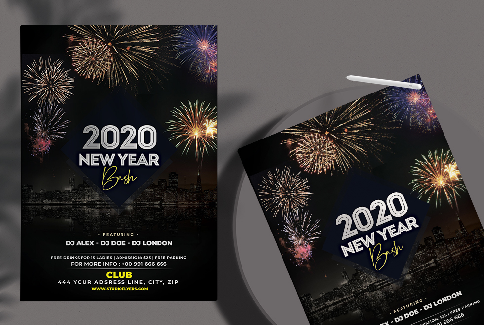 NYE 2020 Bash Free PSD Flyer Template