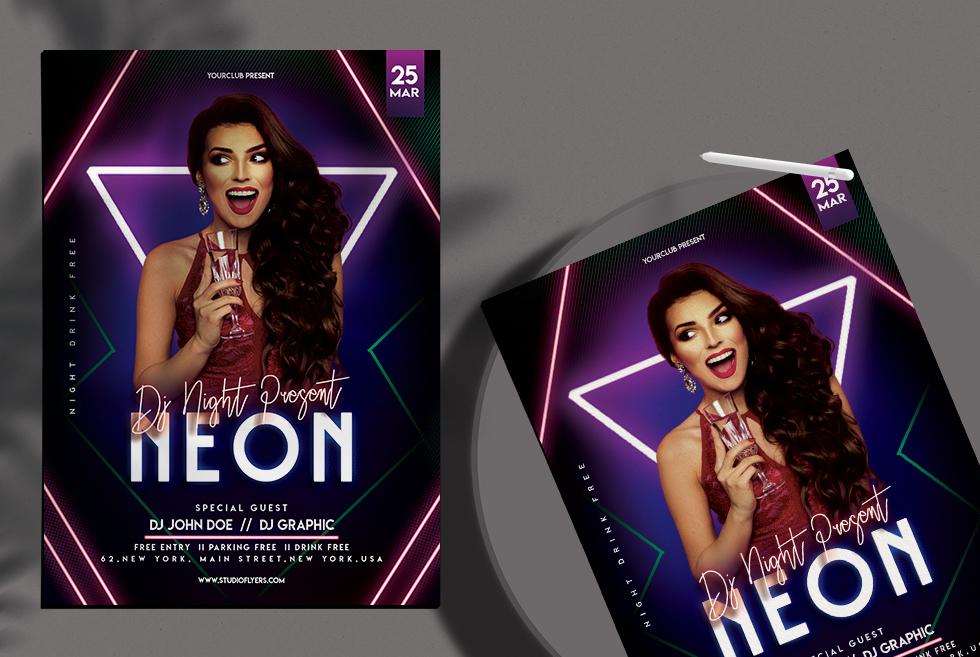 Neon Club Party Free PSD Flyer Template