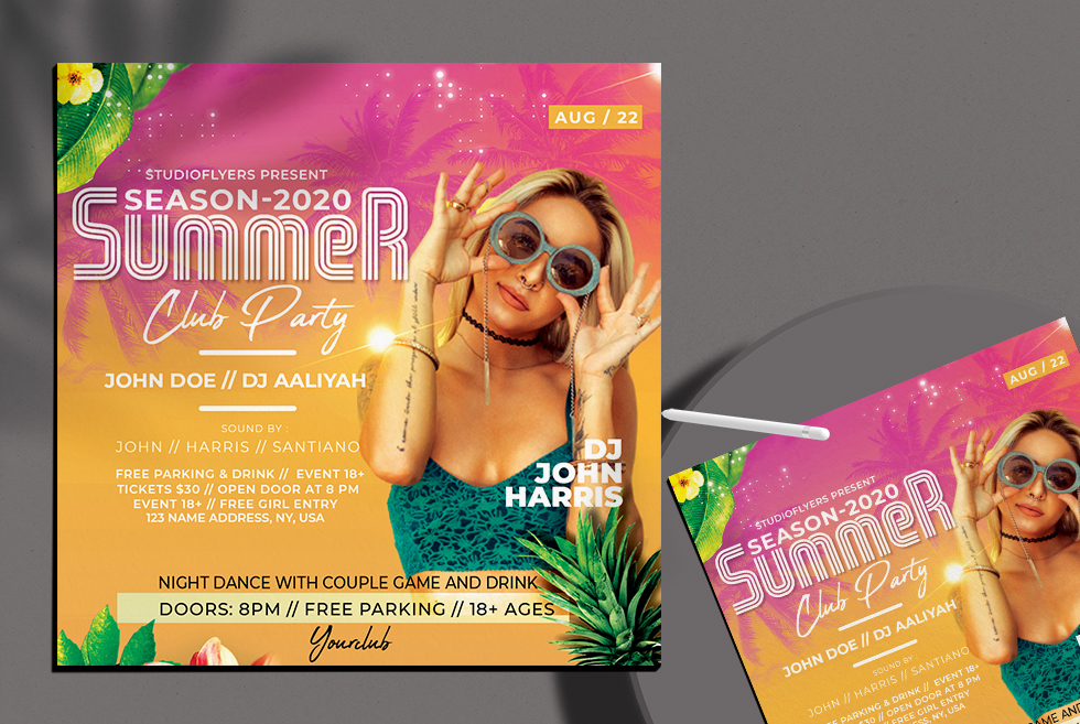 Summer Club Party Free Flyer PSD Template