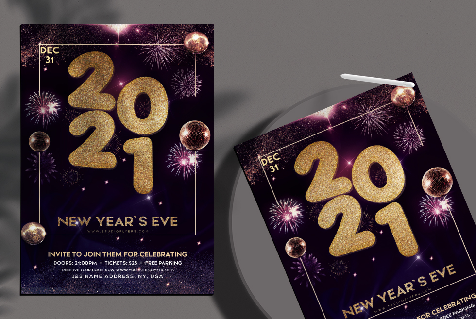 Happy 2021 New Year Eve Free PSD Flyer Template