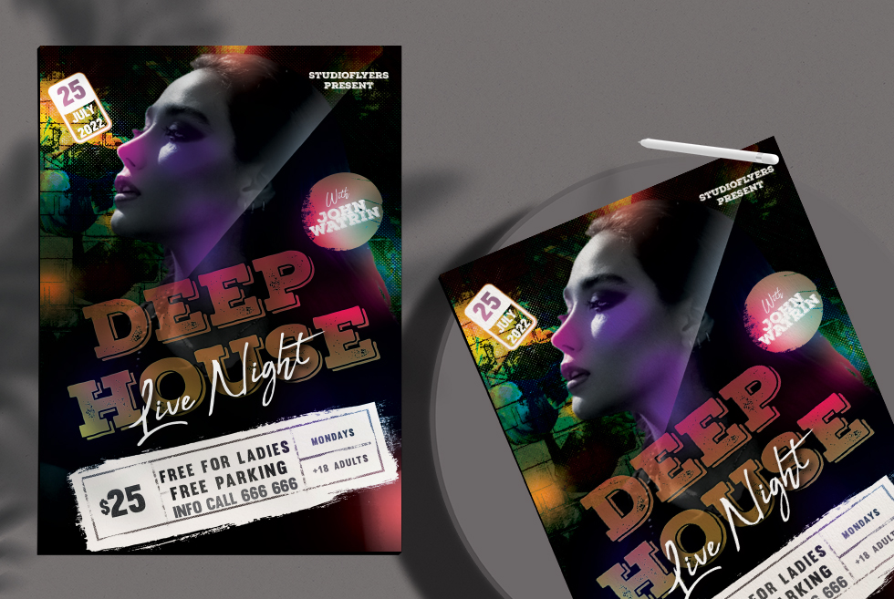 Deep House Live Night Free Flyer PSD Template
