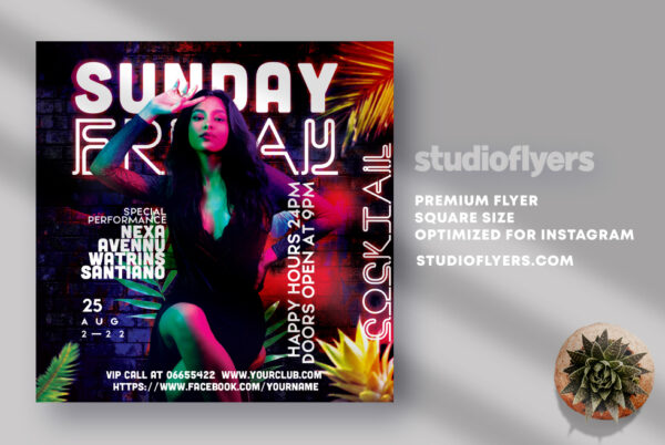 Sunday Friday Coctail Party Flyer Free PSD Template