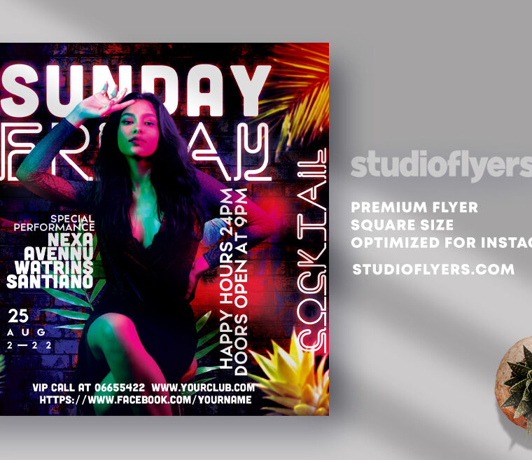 Sunday Friday Coctail Party Flyer Free PSD Template