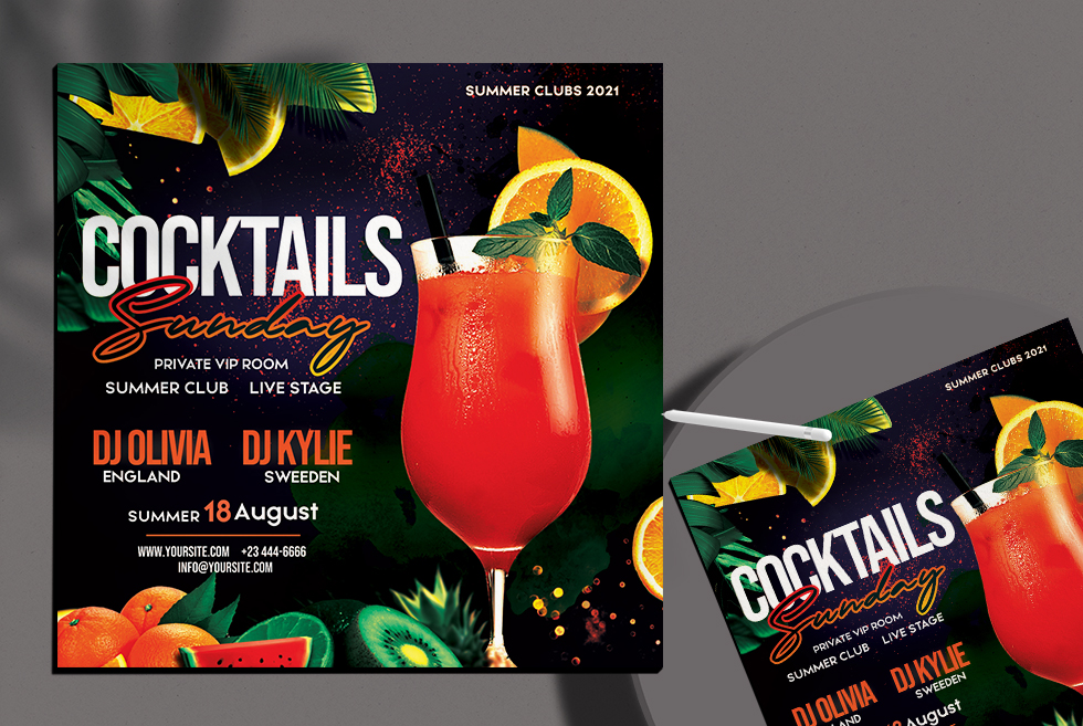 Cocktail Club Party 2021 Free PSD Flyer Template