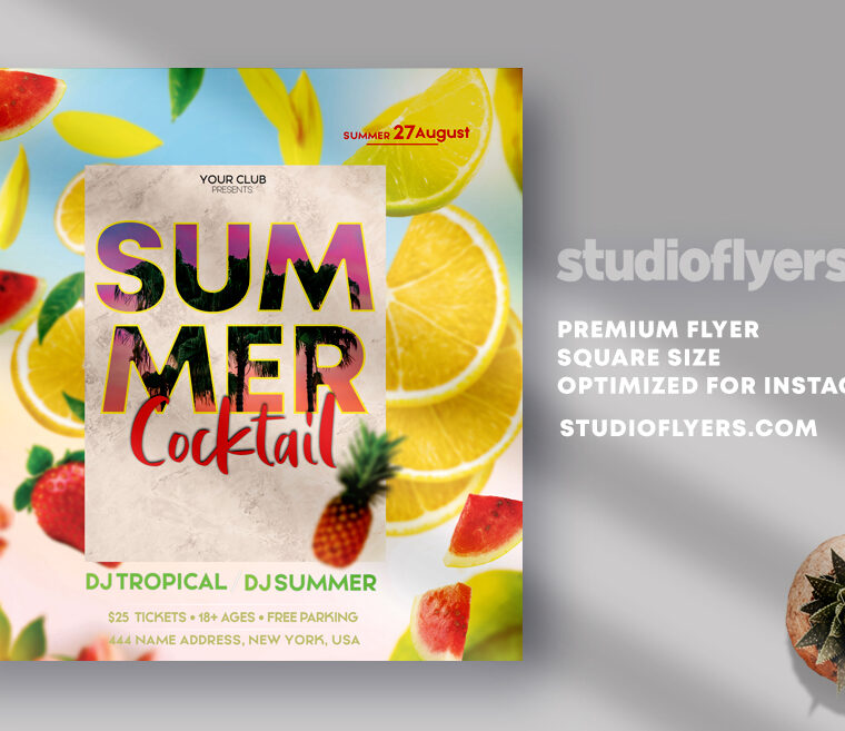 Summer Cocktail Flyer PSD Template