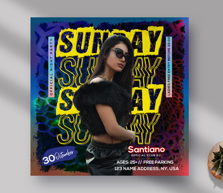Sunday Club Party Instagram Banner PSD Template