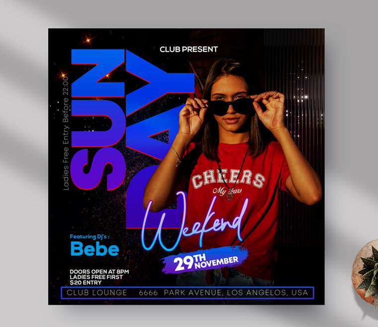 Sunday Weekend Party Instagram Banner PSD Template