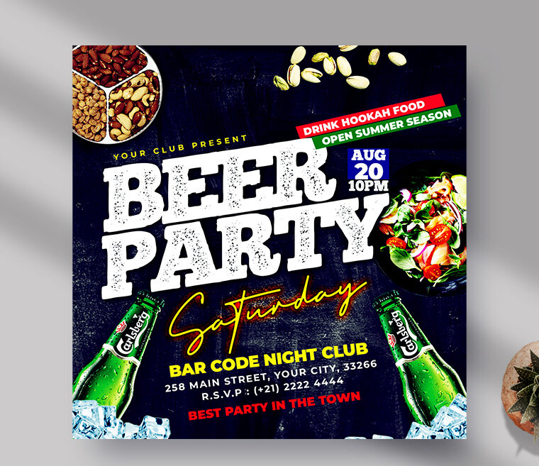 Beer Party Instagram Banner PSD Template