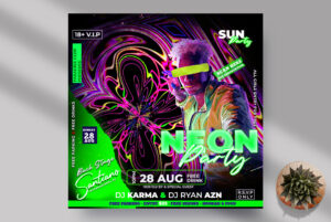 Neon Party Instagram Banner PSD Template