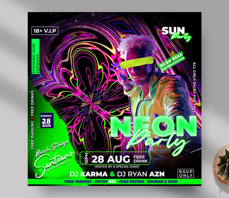 Neon Party Instagram Banner PSD Template