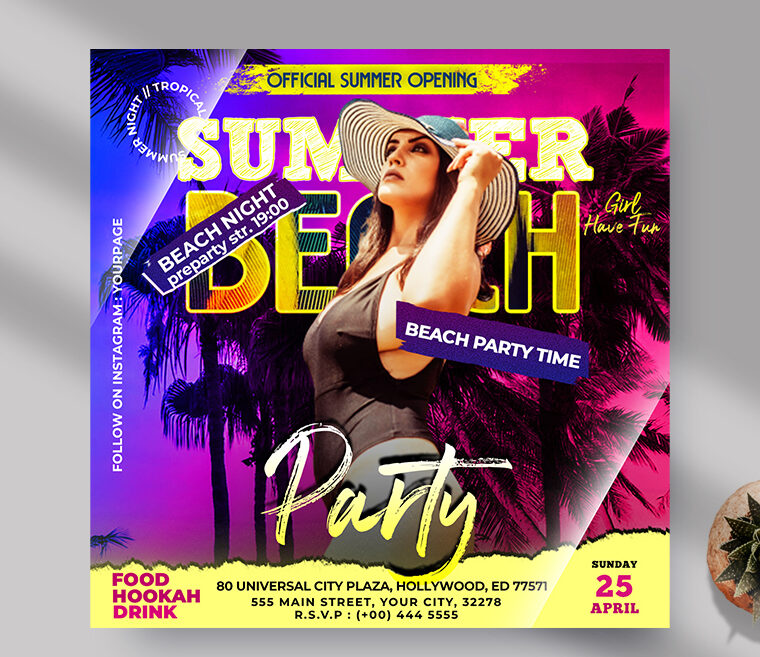 Summer Beach Night Instagram Banner PSD Template