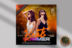 Summer Beats Party Instagram Banner PSD Template