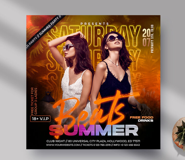 Summer Beats Party Instagram Banner PSD Template