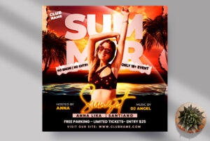 Summer Sunset Party Instagram Banner PSD Template