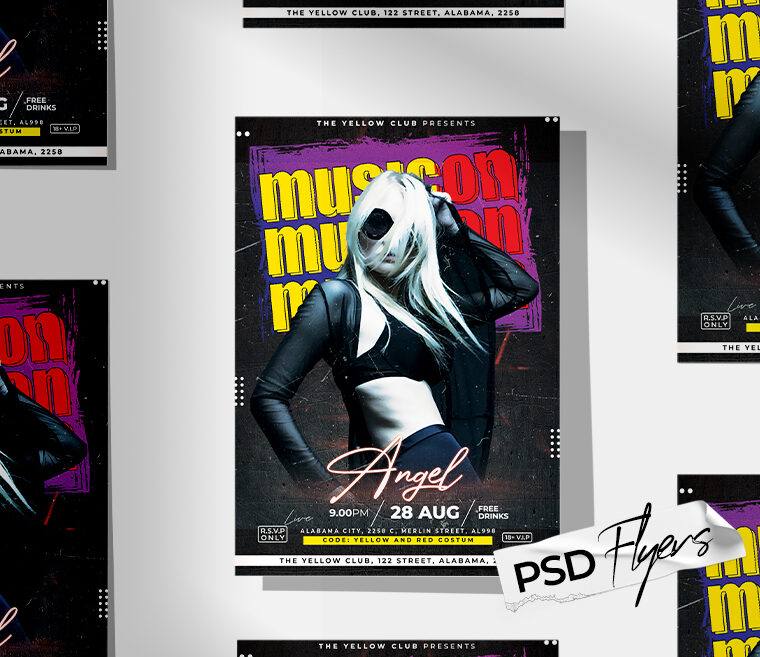 Music On Party Flyers PSD Template