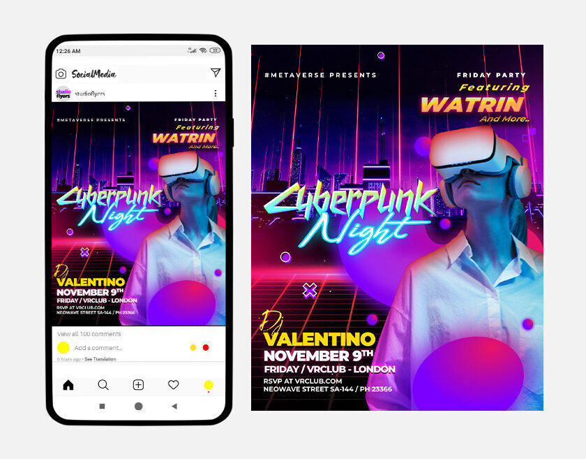 Cyberpunk Night Instagram PSD Template - StudioFlyers.com