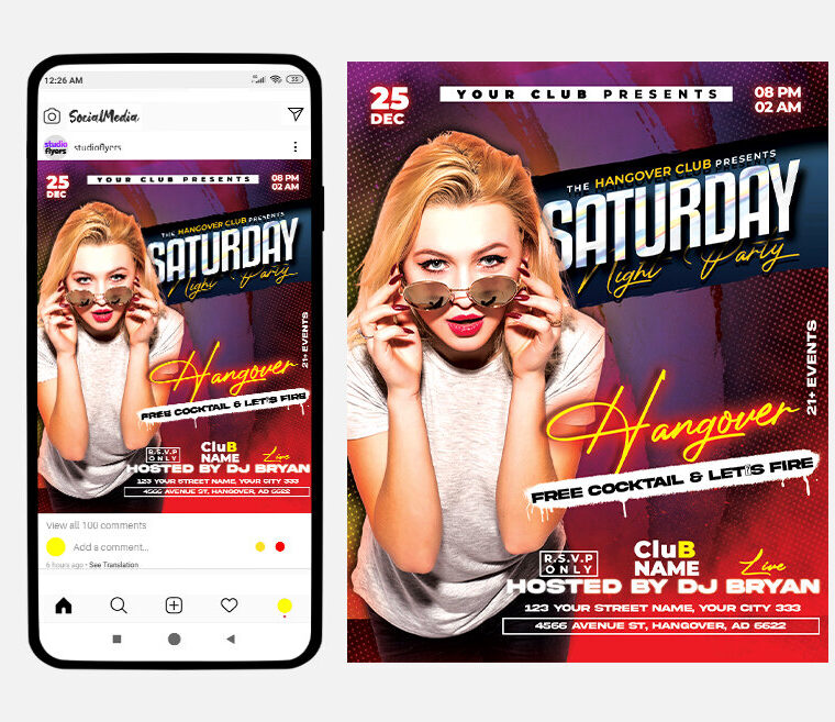Saturday Cocktail Night Flyer PSD Template